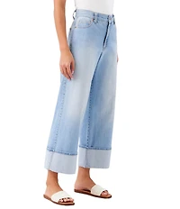 Karen Kane Stretch Denim Wide Leg Cropped Wide Cuff Jean
