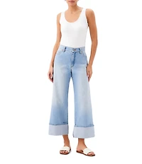 Karen Kane Stretch Denim Wide Leg Cropped Wide Cuff Jean