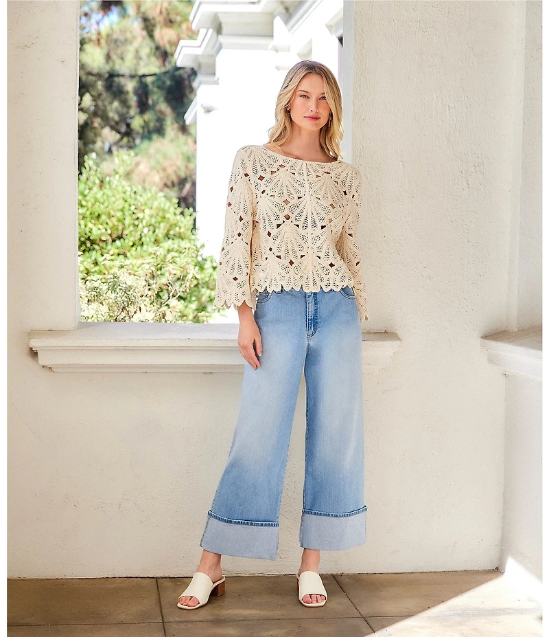 Karen Kane Stretch Denim Wide Leg Cropped Wide Cuff Jean