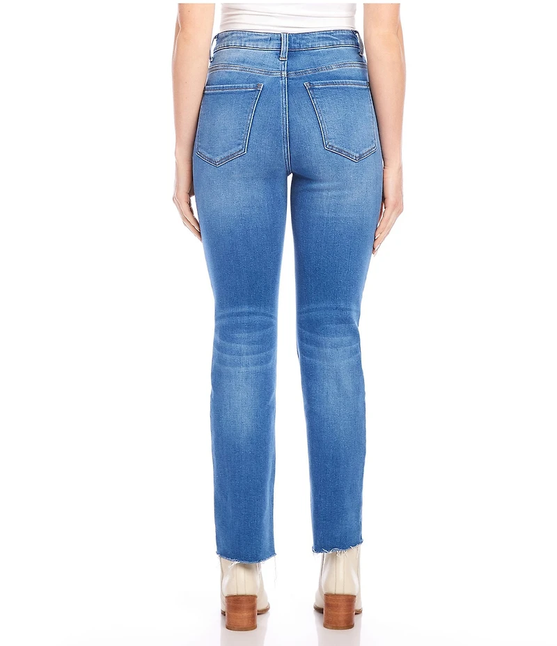 Karen Kane Stretch High RIse Raw Hem Straight Jeans