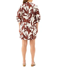 Karen Kane Stretch Woven Floral V-Neck 3/4 Lantern Sleeve Shirt Dress
