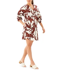 Karen Kane Stretch Woven Floral V-Neck 3/4 Lantern Sleeve Shirt Dress