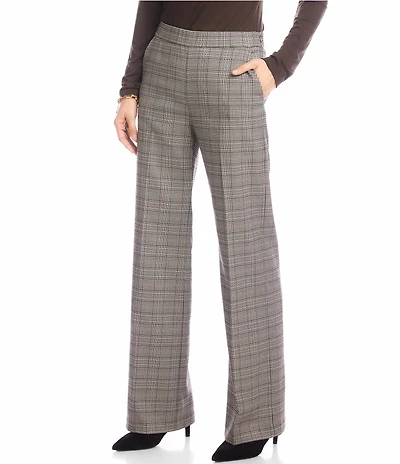 Karen Kane Stretch Woven Plaid High Rise Straight Leg Trousers