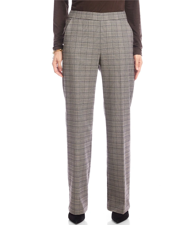 Karen Kane Stretch Woven Plaid High Rise Straight Leg Trousers