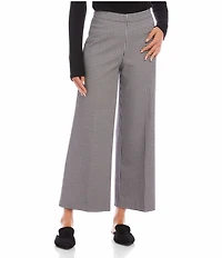 Karen Kane Stretch Woven Yarn-Dye Check High Rise Wide Leg Cropped Pants