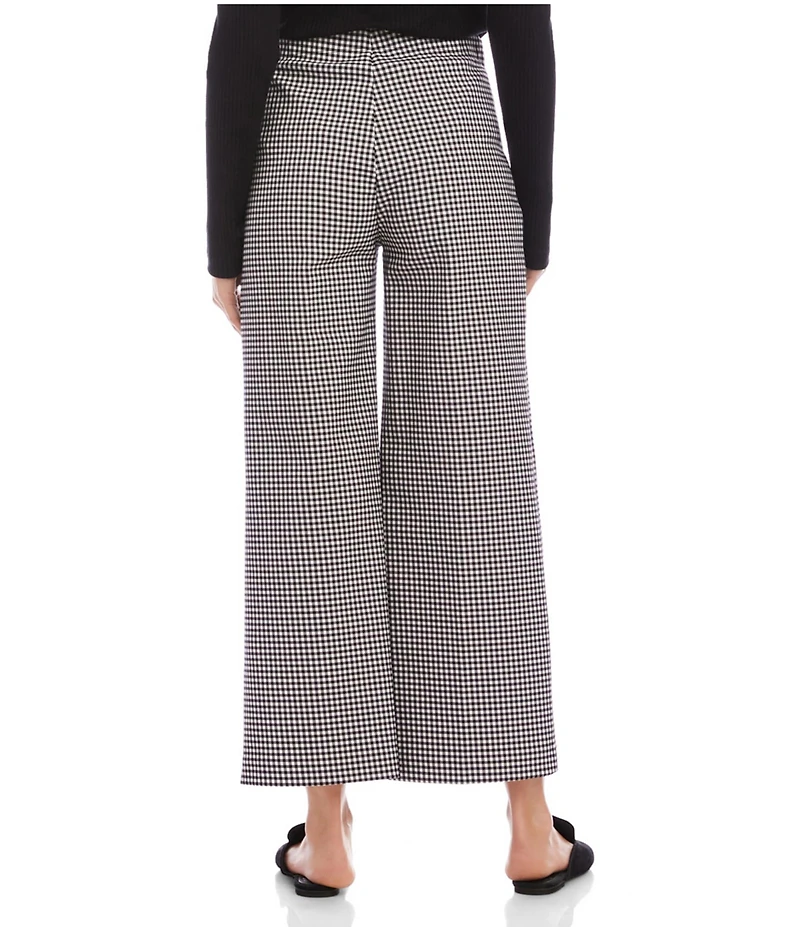 Karen Kane Stretch Woven Yarn-Dye Check High Rise Wide Leg Cropped Pants