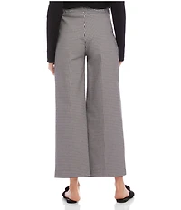 Karen Kane Stretch Woven Yarn-Dye Check High Rise Wide Leg Cropped Pants