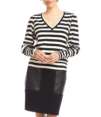 Karen Kane Stripe Bishop Sleeve V-Neck Top