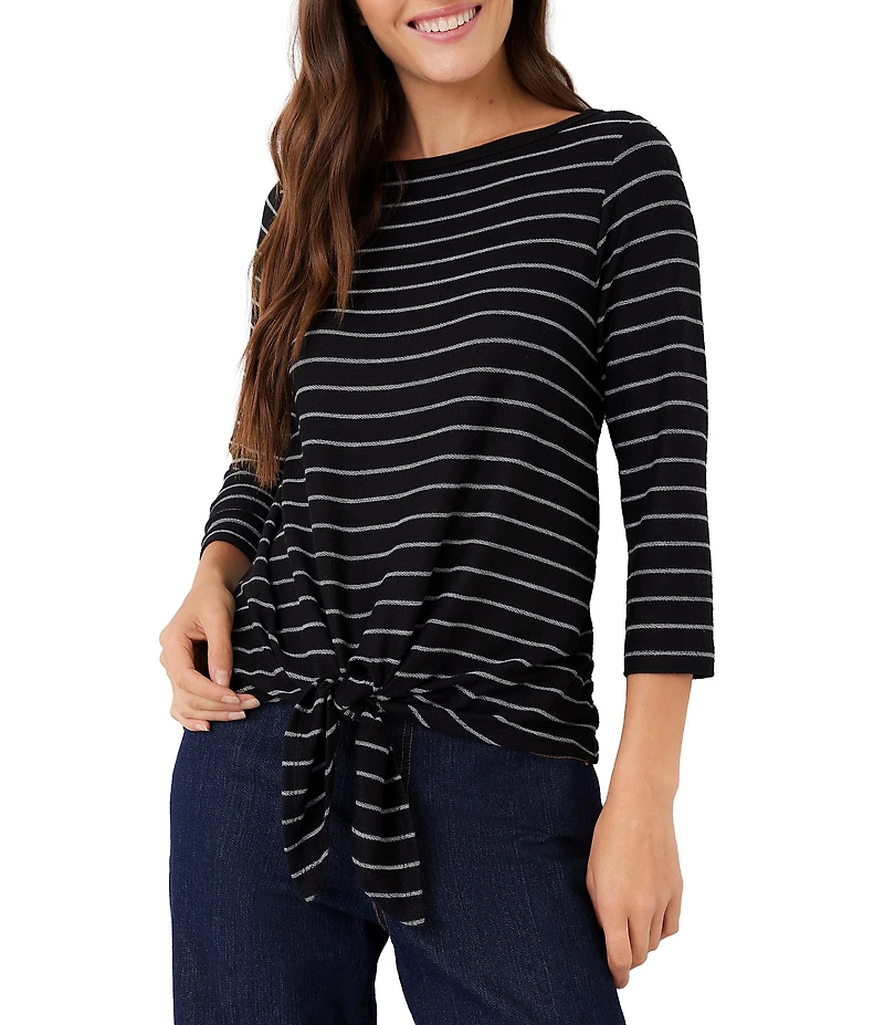 Karen Kane Stripe Boat Neck 3/4 Sleeve Tie-Front Top