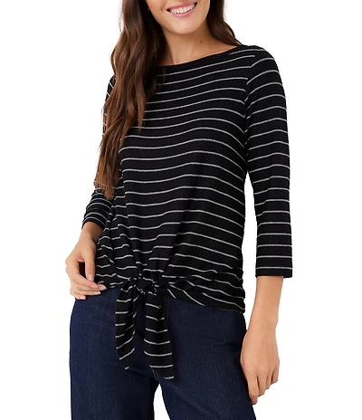 Karen Kane Stripe Boat Neck 3/4 Sleeve Tie-Front Top
