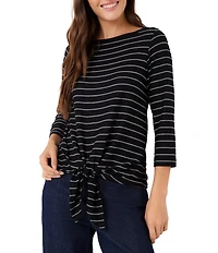Karen Kane Stripe Boat Neck 3/4 Sleeve Tie-Front Top