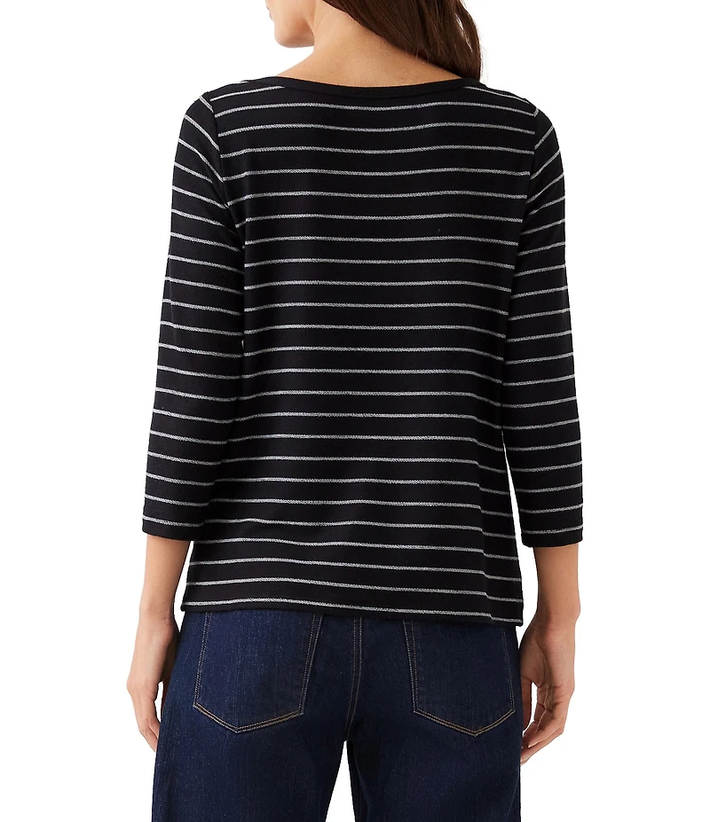 Karen Kane Stripe Boat Neck 3/4 Sleeve Tie-Front Top