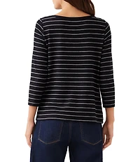 Karen Kane Stripe Boat Neck 3/4 Sleeve Tie-Front Top