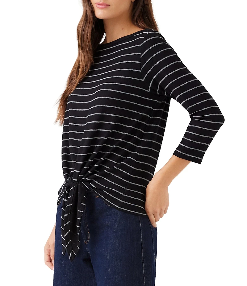 Karen Kane Stripe Boat Neck 3/4 Sleeve Tie-Front Top