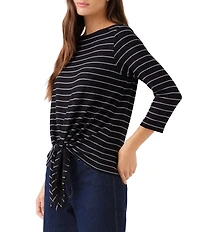 Karen Kane Stripe Boat Neck 3/4 Sleeve Tie-Front Top