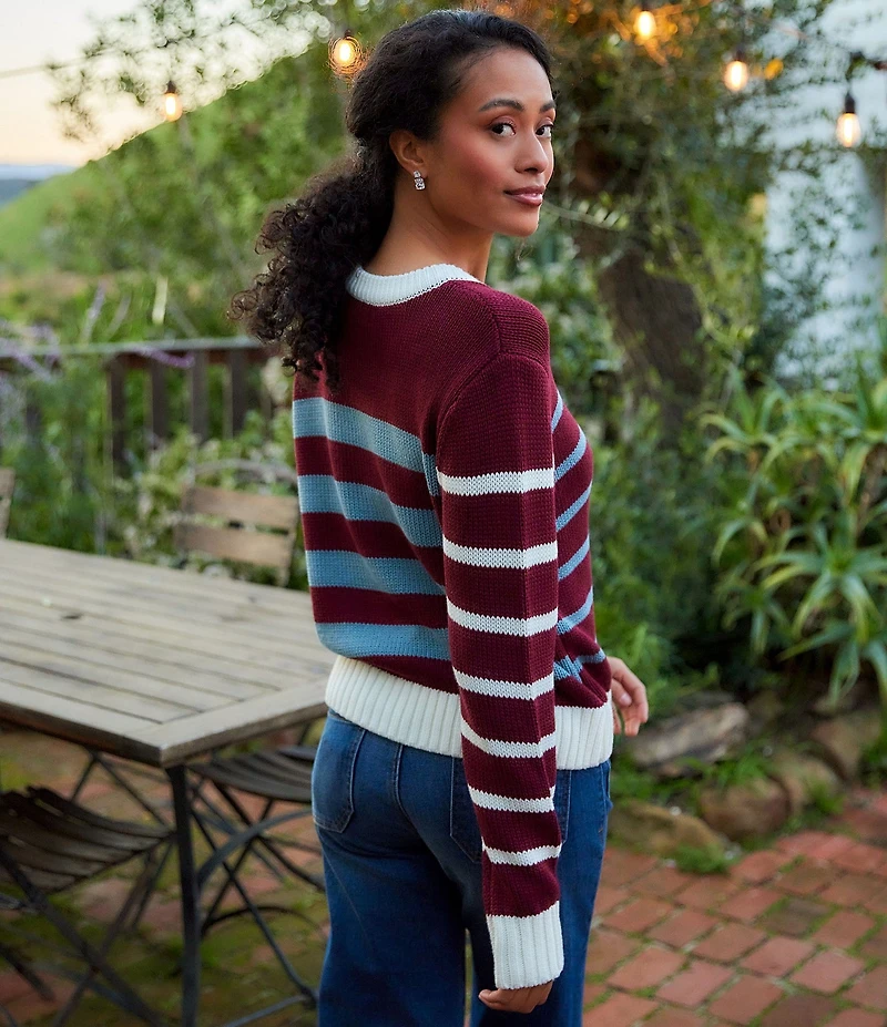 Karen Kane Stripe Crew Neck Long Sleeve Sweater