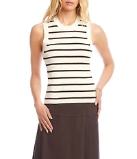 Karen Kane Stripe Crew Neck Sleeveless Layering Knit Tank