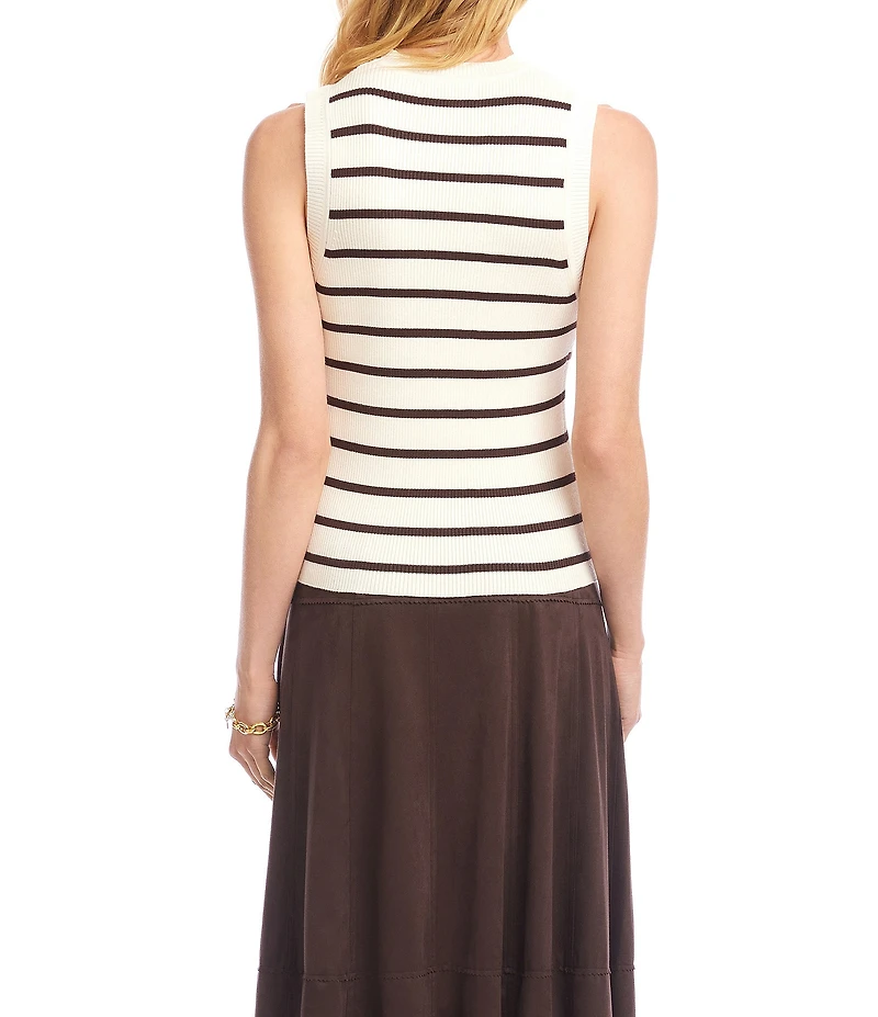 Karen Kane Stripe Crew Neck Sleeveless Layering Knit Tank