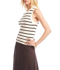 Karen Kane Stripe Crew Neck Sleeveless Layering Knit Tank