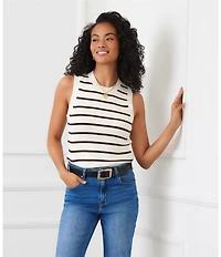 Karen Kane Stripe Crew Neck Sleeveless Layering Knit Tank