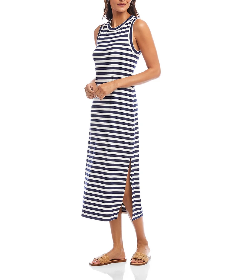 Karen Kane Stripe Crew Neck Sleeveless Midi Column Dress