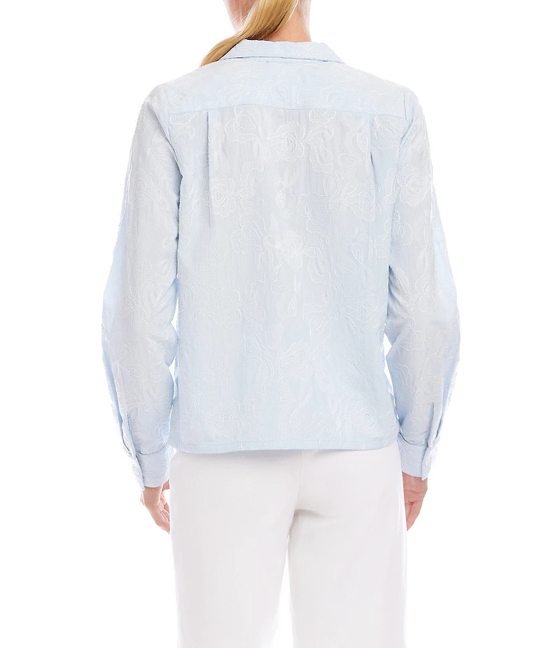 Karen Kane Stripe Embellished Notch Collar Long Sleeve Button Front Shirt