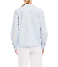 Karen Kane Stripe Embellished Notch Collar Long Sleeve Button Front Shirt