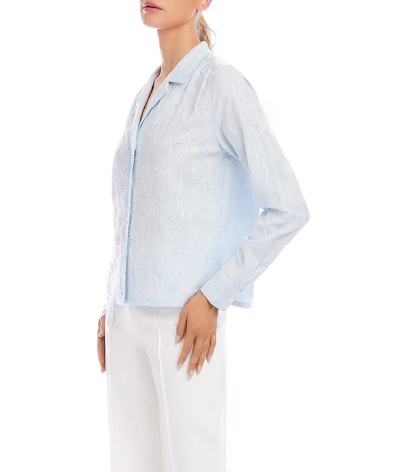 Karen Kane Stripe Embellished Notch Collar Long Sleeve Button Front Shirt