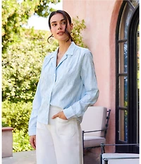 Karen Kane Stripe Embellished Notch Collar Long Sleeve Button Front Shirt