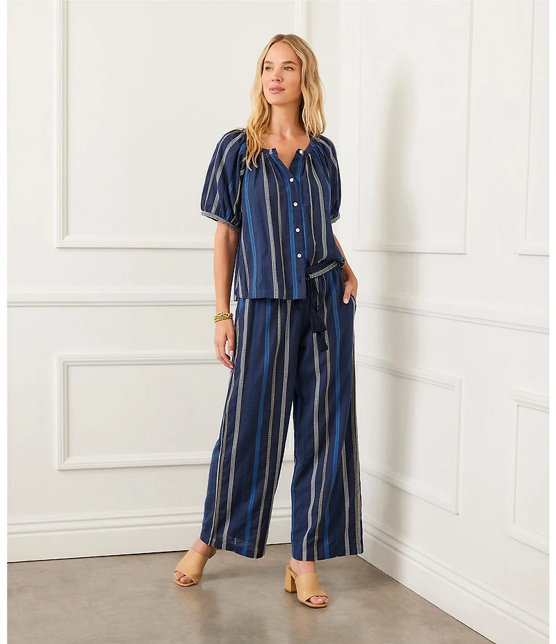 Karen Kane Stripe Embroidered Cropped Coordinating Drawstring Pants