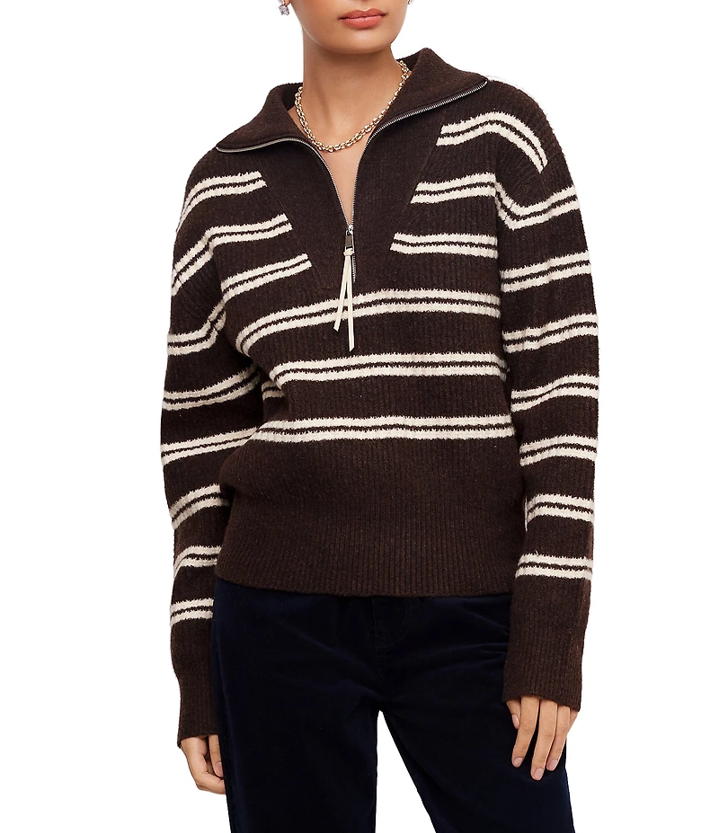 Karen Kane Stripe Half Zip Long Sleeve Sweater