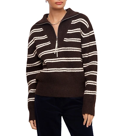 Karen Kane Stripe Half Zip Long Sleeve Sweater