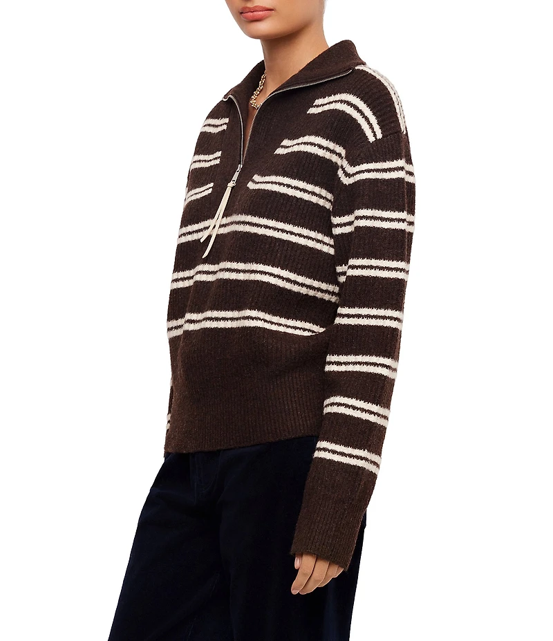 Karen Kane Stripe Half Zip Long Sleeve Sweater