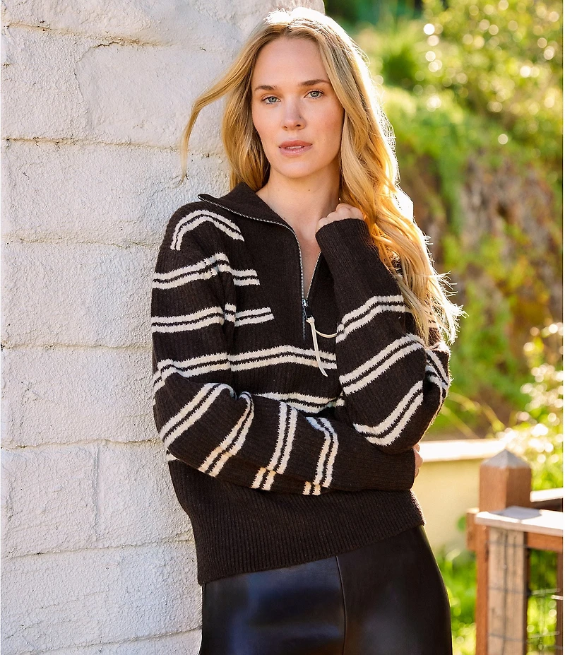 Karen Kane Stripe Half Zip Long Sleeve Sweater