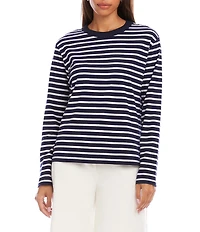 Karen Kane Stripe Jersey Knit Crewneck Long Sleeve Top