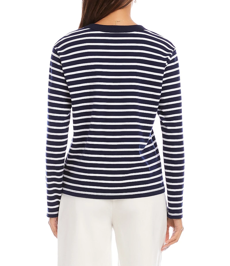 Karen Kane Stripe Jersey Knit Crewneck Long Sleeve Top