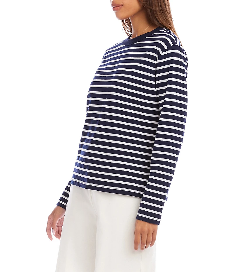 Karen Kane Stripe Jersey Knit Crewneck Long Sleeve Top