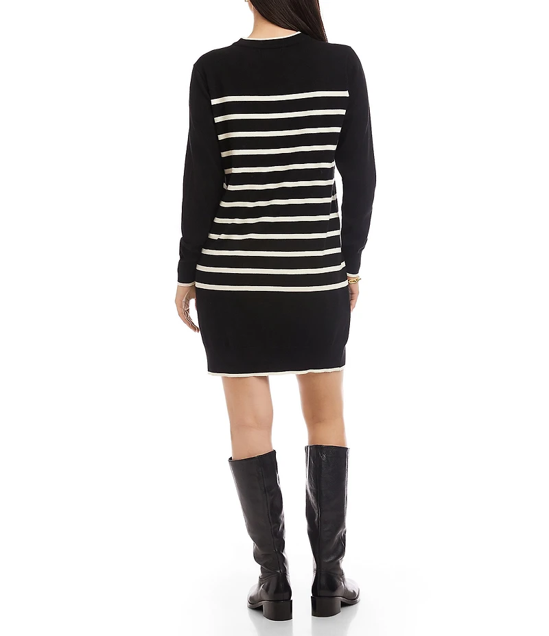 Karen Kane Stripe Knit Crew Neck Long Sleeve Shift Dress