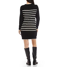 Karen Kane Stripe Knit Crew Neck Long Sleeve Shift Dress