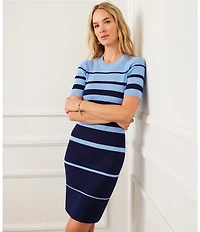 Karen Kane Stripe Ribbed Crew Neck Short Sleeve Sheath Dress
