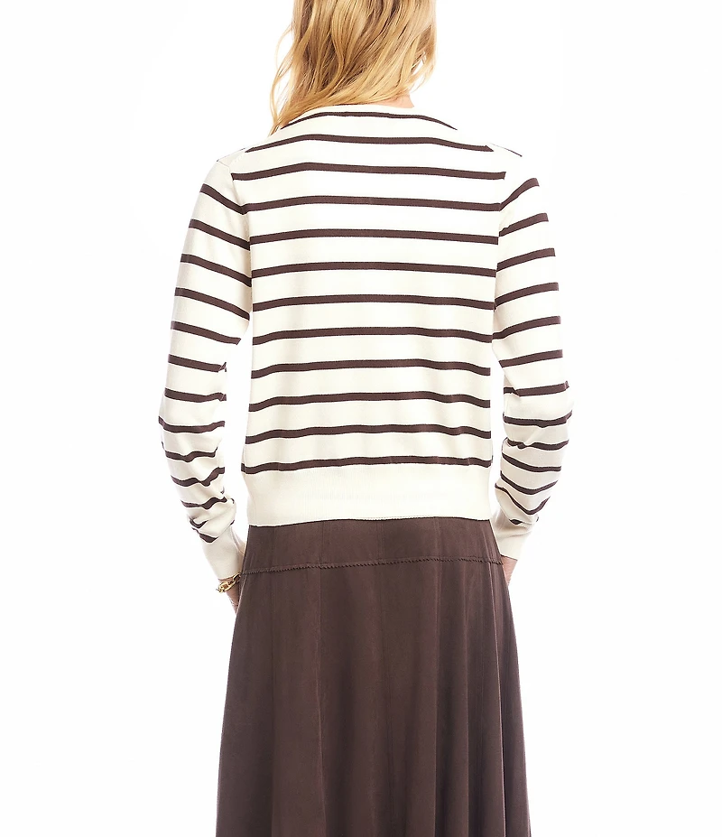 Karen Kane Stripe Scoop Neck Long Sleeve Button Front Cardigan