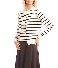 Karen Kane Stripe Scoop Neck Long Sleeve Button Front Cardigan