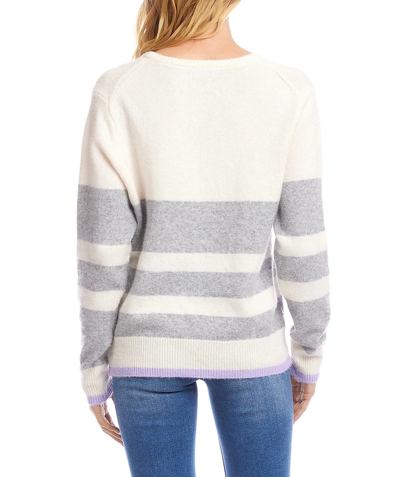 Karen Kane Stripe V-Neck Long Sleeve Sweater