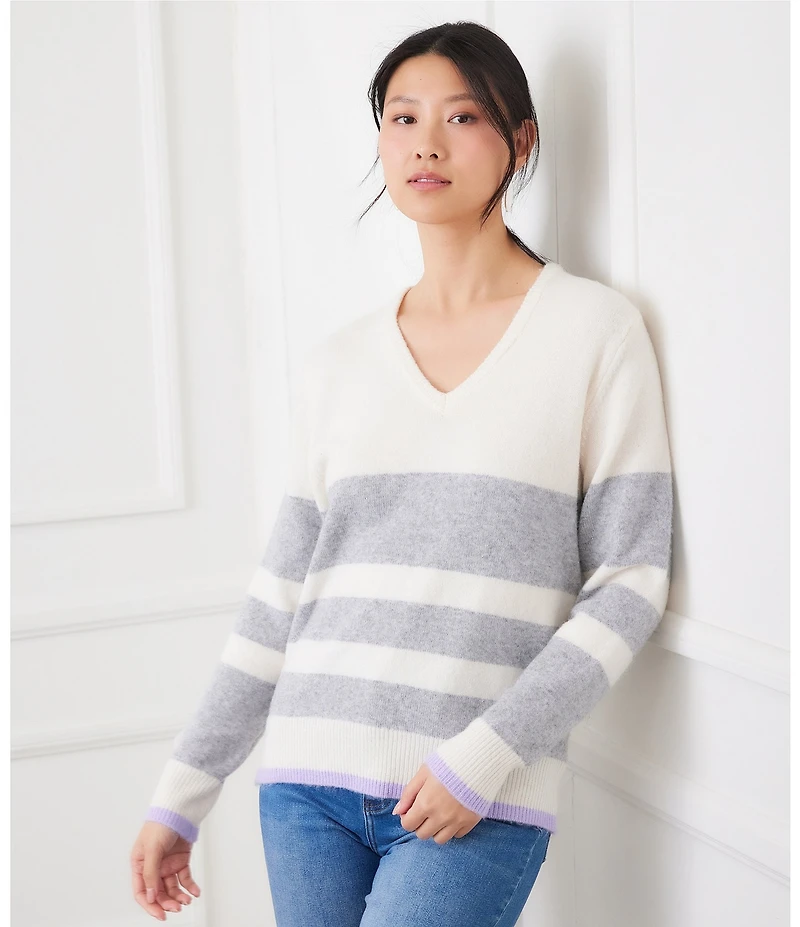 Karen Kane Stripe V-Neck Long Sleeve Sweater
