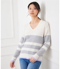 Karen Kane Stripe V-Neck Long Sleeve Sweater