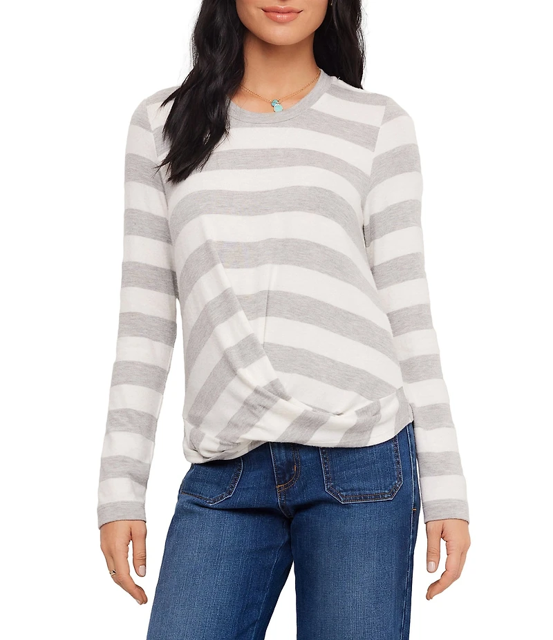 Karen Kane Striped Drape Front Crew Neck Long Sleeve Top