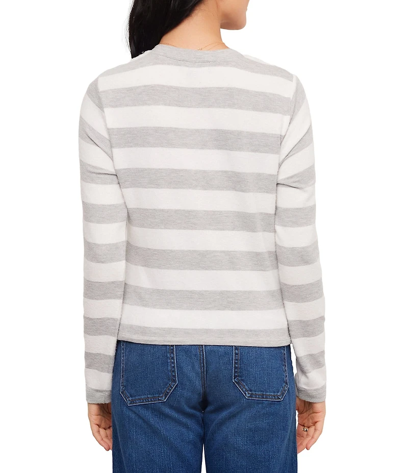 Karen Kane Striped Drape Front Crew Neck Long Sleeve Top