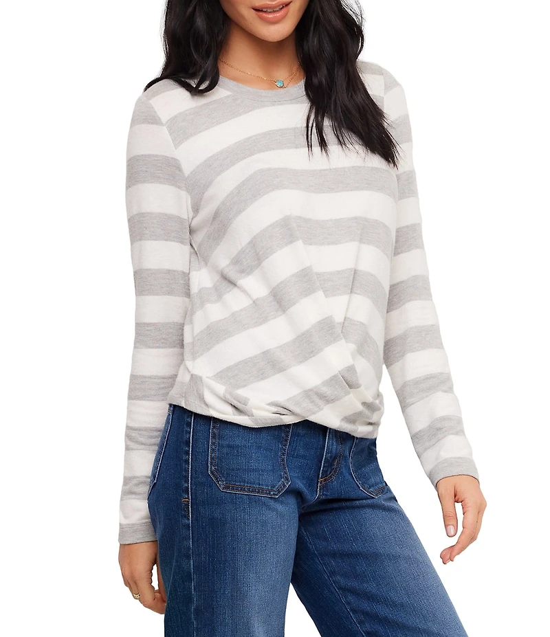 Karen Kane Striped Drape Front Crew Neck Long Sleeve Top