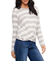 Karen Kane Striped Drape Front Crew Neck Long Sleeve Top