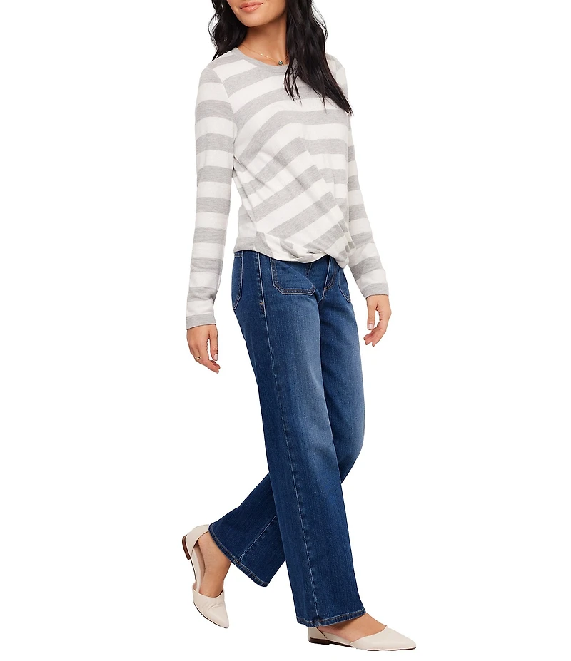 Karen Kane Striped Drape Front Crew Neck Long Sleeve Top